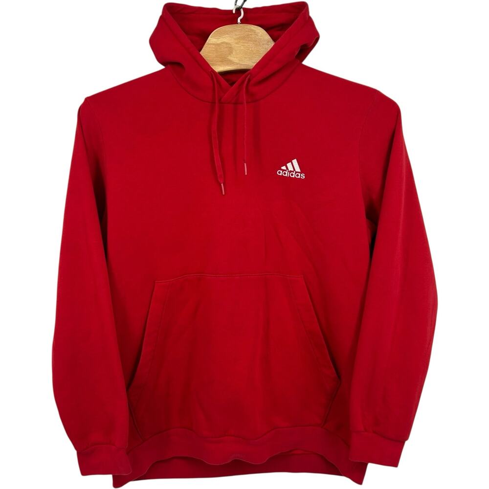Men's Red Embroidered Adidas Essentials Originals Fleece Hoodie Sweatshirt 2XLT